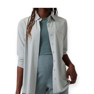 Athleta Urbanite Long Sleeve Top City Stripe Gray Green Large